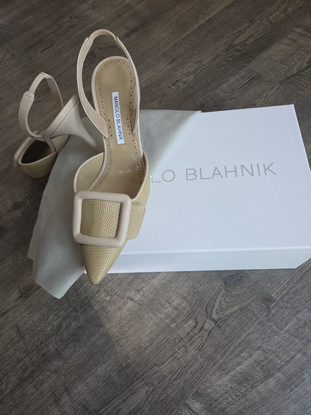 Light Beige Calf Leather Buckle Detail Slingback Pumps - Picture 10 of 10